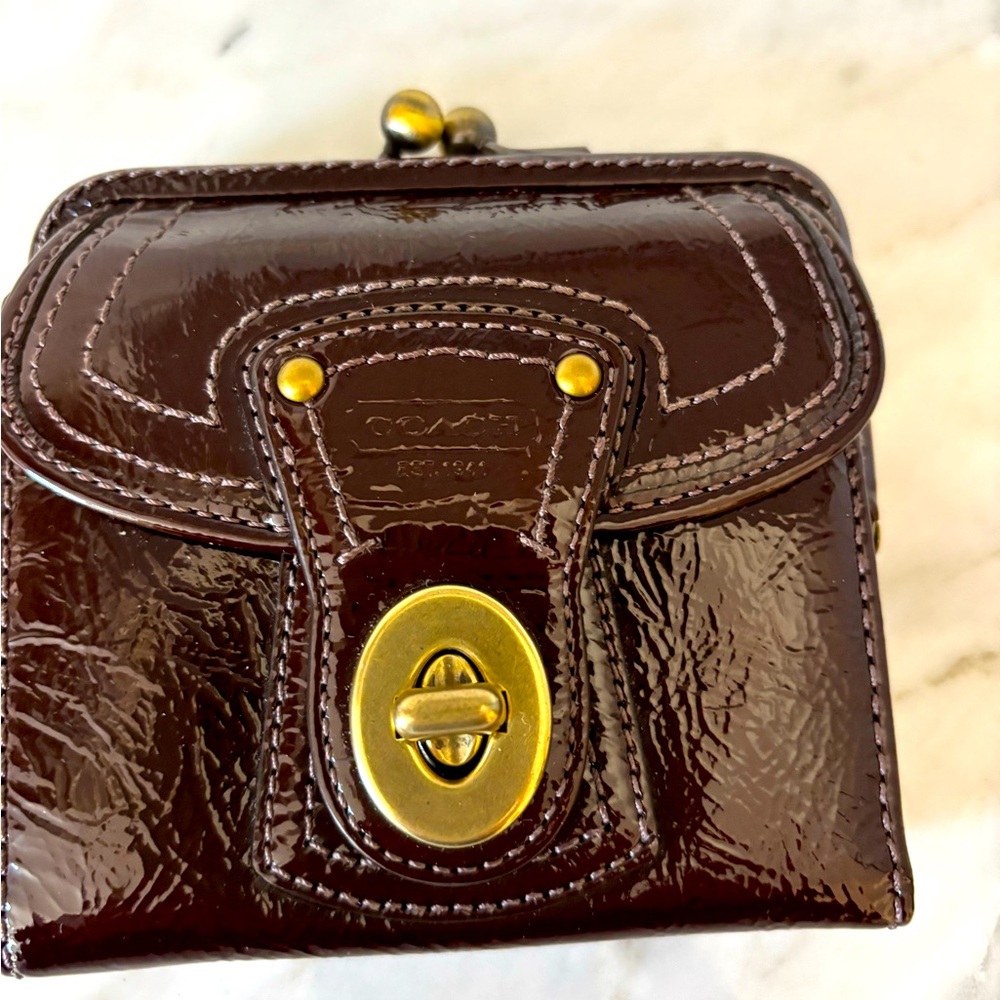 Coach brown patent leather wallet—brand new!